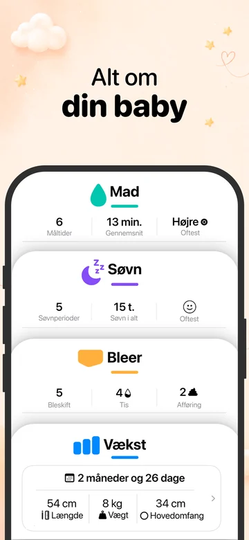 Grow på iPhone med registrering af måltider, søvn, bleskift og vækst
