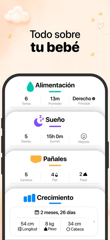 Grow en iPhone, con registros de alimentación, sueño, pañales y crecimiento