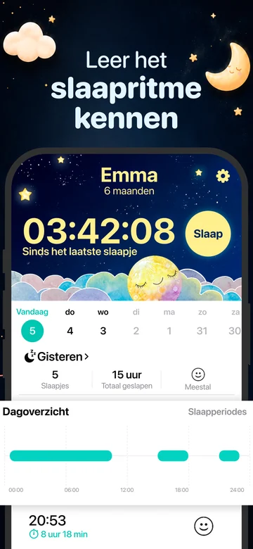 Slaapregistraties en dagelijkse slaaptijdlijn in Grow op iPhone