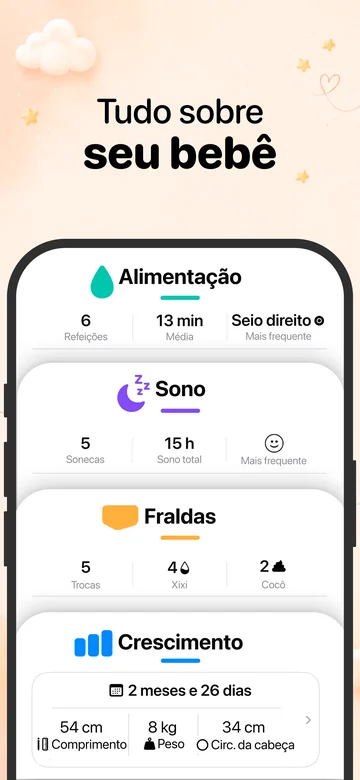 Grow no iPhone com registros de alimentação, sono, fraldas e crescimento do bebê