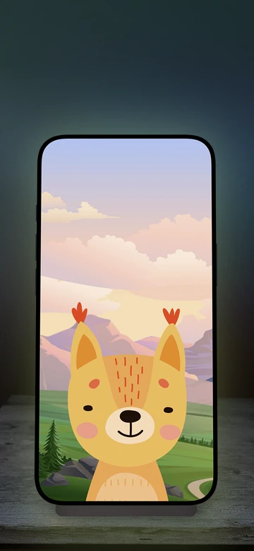 Un téléphone posé sur une table affiche l’animation FarmNimals de Night Light.