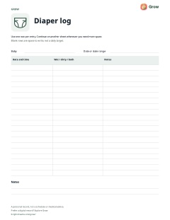 Preview of the printable Grow diaper log