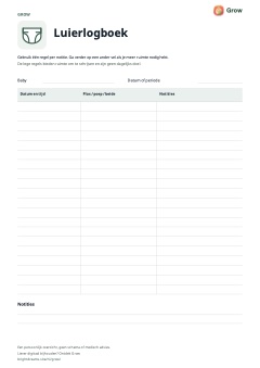 Voorbeeld van het printbare Grow-luierlogboek
