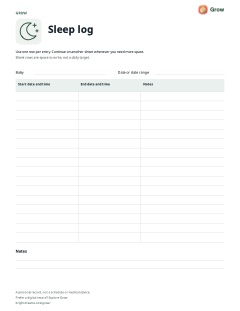 Preview of the printable Grow sleep log